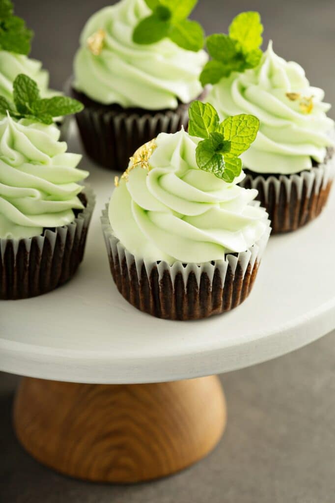 Chocolate mint cupcakes with green frosting