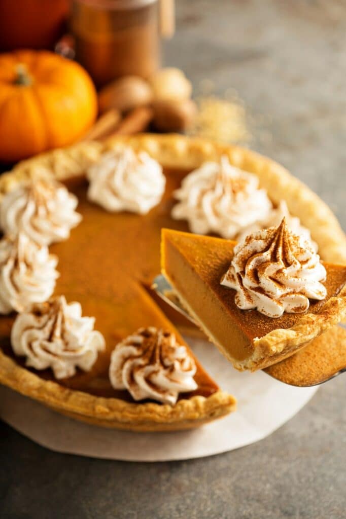 Pumpkin pie with whipped cream